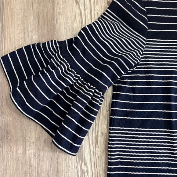 Max Studio Women’s Small Navy White Striped Ruffle Bell Sleeve Top - Picture 5 of 12